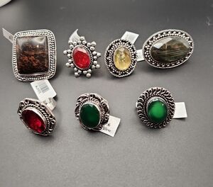Vintage-Inspired German Silver and Gemstone Ring Collection Lot Of 7 Size 6